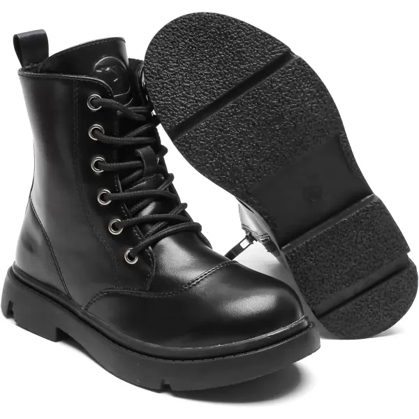 imageDADAWEN Boys Girls Waterproof Lace Up Glitter Mid Calf Combat Boots With Side Zipper for ToddlerLittle KidBig KidBlackFur Lined
