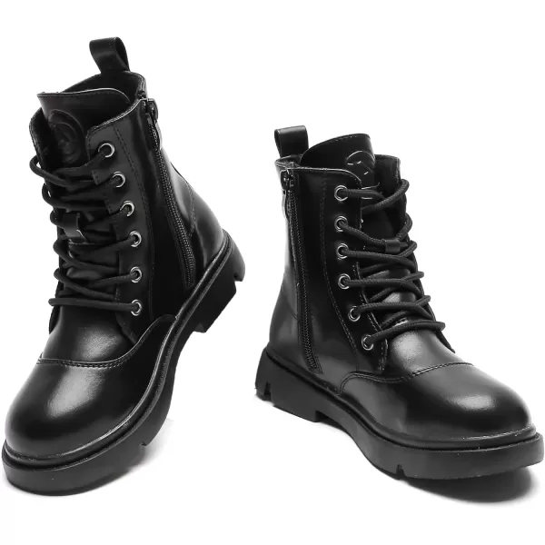 imageDADAWEN Boys Girls Waterproof Lace Up Glitter Mid Calf Combat Boots With Side Zipper for ToddlerLittle KidBig KidBlackFur Lined