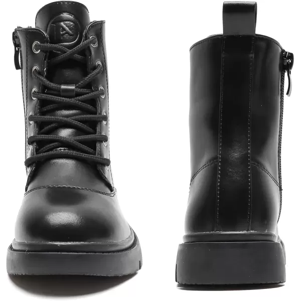 imageDADAWEN Boys Girls Waterproof Lace Up Glitter Mid Calf Combat Boots With Side Zipper for ToddlerLittle KidBig KidBlackFur Lined