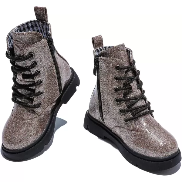 imageDADAWEN Boys Girls Waterproof Lace Up Glitter Mid Calf Combat Boots With Side Zipper for ToddlerLittle KidBig KidGold Glitter