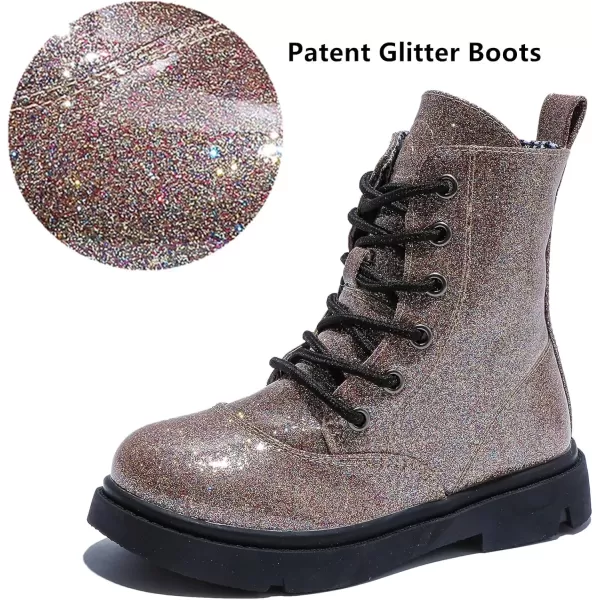 imageDADAWEN Boys Girls Waterproof Lace Up Glitter Mid Calf Combat Boots With Side Zipper for ToddlerLittle KidBig KidGold Glitter