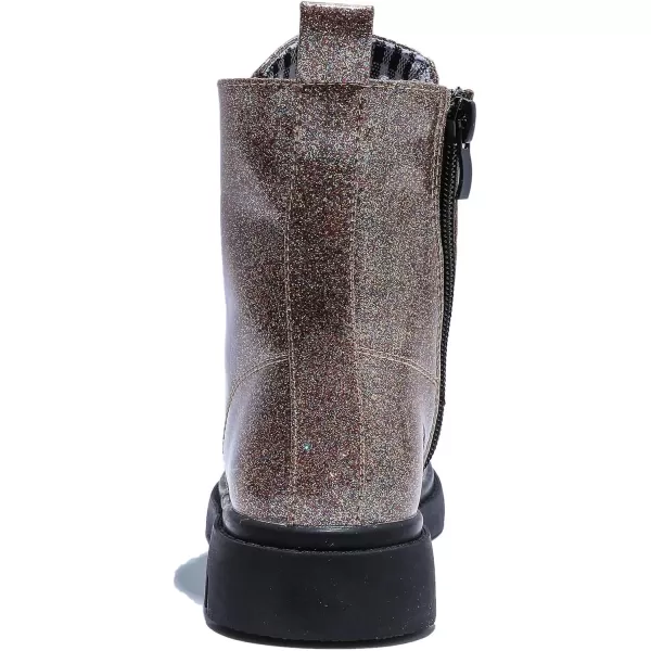 imageDADAWEN Boys Girls Waterproof Lace Up Glitter Mid Calf Combat Boots With Side Zipper for ToddlerLittle KidBig KidGold Glitter