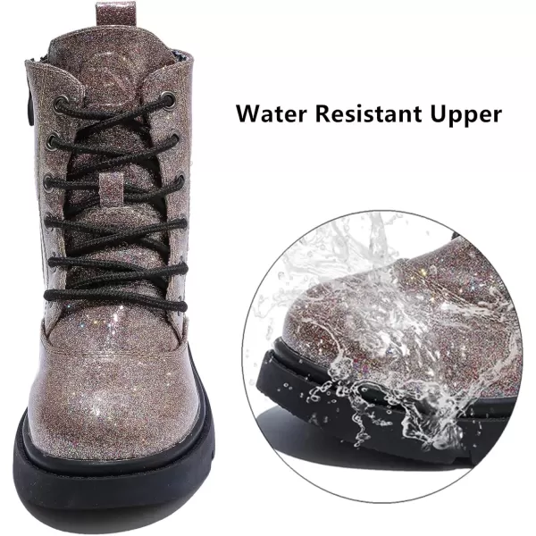 imageDADAWEN Boys Girls Waterproof Lace Up Glitter Mid Calf Combat Boots With Side Zipper for ToddlerLittle KidBig KidGold Glitter