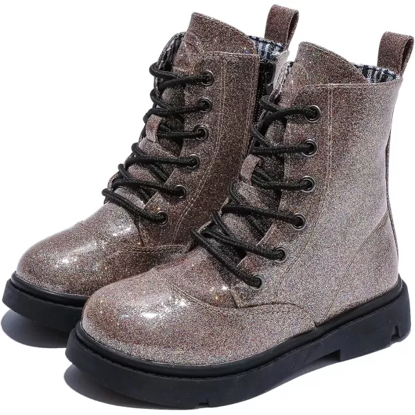 imageDADAWEN Boys Girls Waterproof Lace Up Glitter Mid Calf Combat Boots With Side Zipper for ToddlerLittle KidBig KidGold Glitter