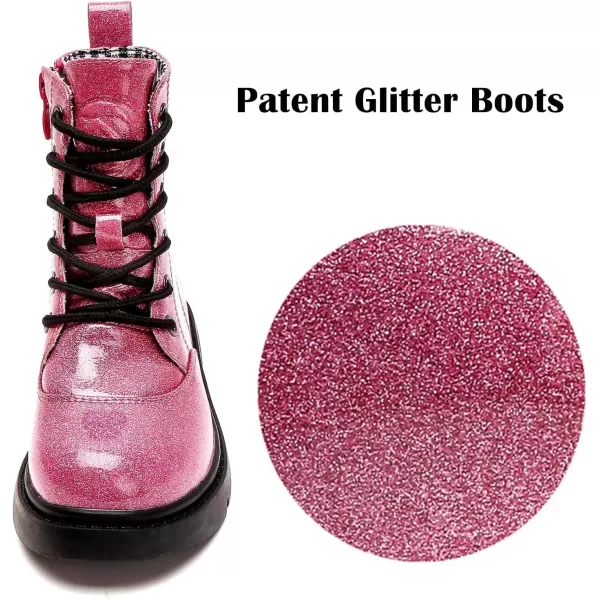 imageDADAWEN Boys Girls Waterproof Lace Up Glitter Mid Calf Combat Boots With Side Zipper for ToddlerLittle KidBig KidHot Pink Glitter