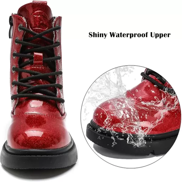 imageDADAWEN Boys Girls Waterproof Lace Up Glitter Mid Calf Combat Boots With Side Zipper for ToddlerLittle KidBig KidRed Glitter