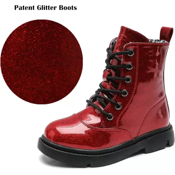 imageDADAWEN Boys Girls Waterproof Lace Up Glitter Mid Calf Combat Boots With Side Zipper for ToddlerLittle KidBig KidRed Glitter