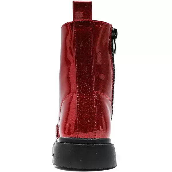 imageDADAWEN Boys Girls Waterproof Lace Up Glitter Mid Calf Combat Boots With Side Zipper for ToddlerLittle KidBig KidRed Glitter