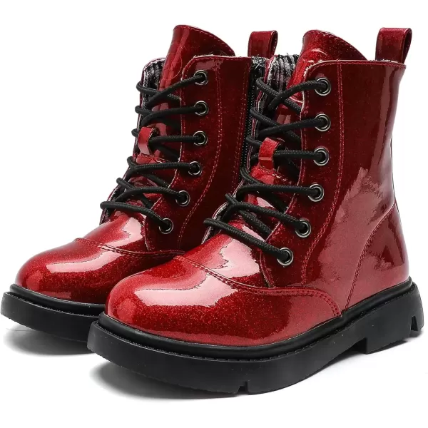imageDADAWEN Boys Girls Waterproof Lace Up Glitter Mid Calf Combat Boots With Side Zipper for ToddlerLittle KidBig KidRed Glitter