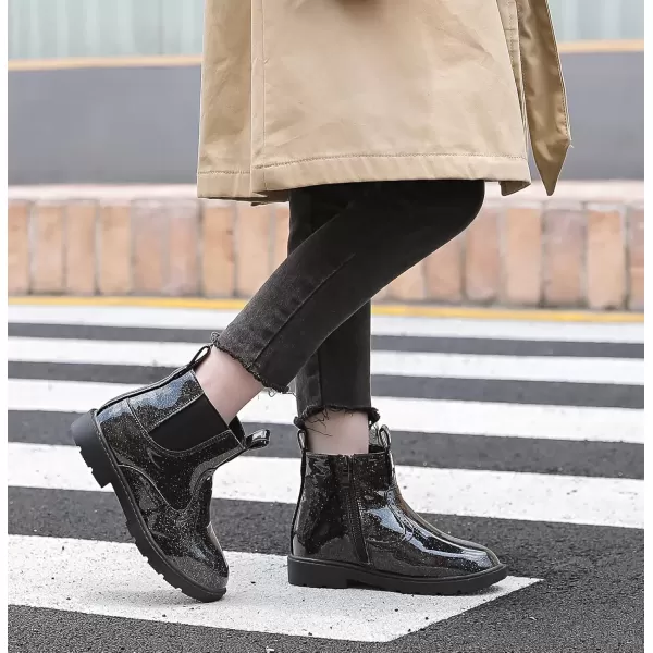 imageDADAWEN Boys Girls Waterproof Outdoor Side Zipper Comfort Chelsea Ankle Boots Combat Ankle Booties ToddlersLittle KidsBig KidsBlack Glitter