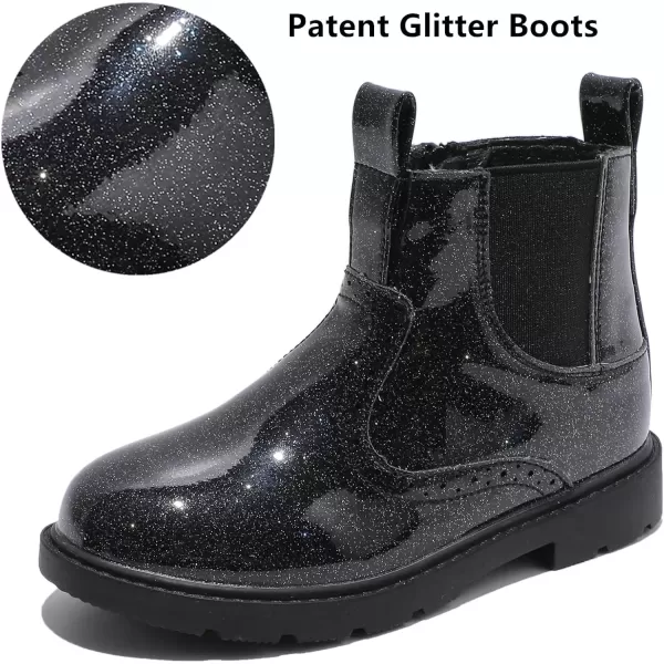 imageDADAWEN Boys Girls Waterproof Outdoor Side Zipper Comfort Chelsea Ankle Boots Combat Ankle Booties ToddlersLittle KidsBig KidsBlack Glitter