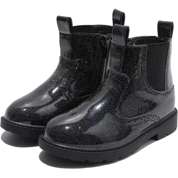 imageDADAWEN Boys Girls Waterproof Outdoor Side Zipper Comfort Chelsea Ankle Boots Combat Ankle Booties ToddlersLittle KidsBig KidsBlack Glitter