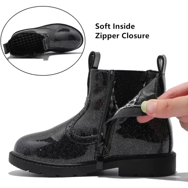 imageDADAWEN Boys Girls Waterproof Outdoor Side Zipper Comfort Chelsea Ankle Boots Combat Ankle Booties ToddlersLittle KidsBig KidsBlack Glitter