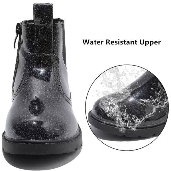 imageDADAWEN Boys Girls Waterproof Outdoor Side Zipper Comfort Chelsea Ankle Boots Combat Ankle Booties ToddlersLittle KidsBig KidsBlack Glitter