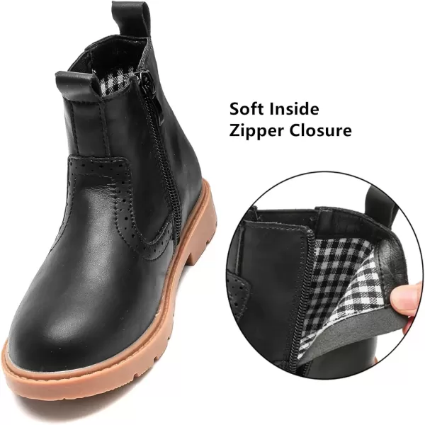imageDADAWEN Boys Girls Waterproof Outdoor Side Zipper Comfort Chelsea Ankle Boots Combat Ankle Booties ToddlersLittle KidsBig KidsBlack Leather