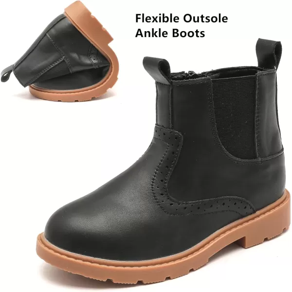 imageDADAWEN Boys Girls Waterproof Outdoor Side Zipper Comfort Chelsea Ankle Boots Combat Ankle Booties ToddlersLittle KidsBig KidsBlack Leather