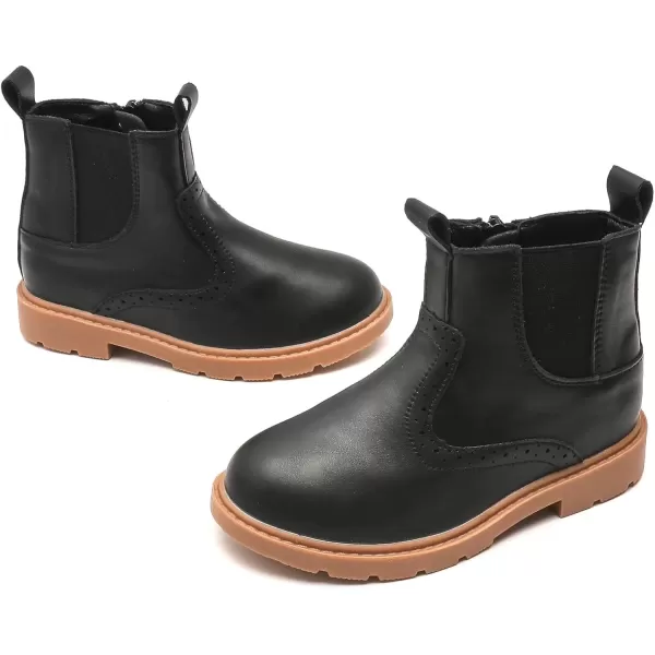 imageDADAWEN Boys Girls Waterproof Outdoor Side Zipper Comfort Chelsea Ankle Boots Combat Ankle Booties ToddlersLittle KidsBig KidsBlack Leather