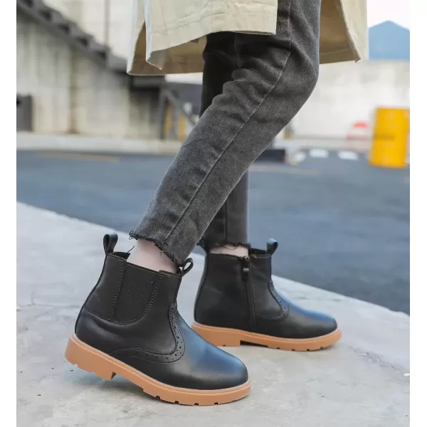imageDADAWEN Boys Girls Waterproof Outdoor Side Zipper Comfort Chelsea Ankle Boots Combat Ankle Booties ToddlersLittle KidsBig KidsBlack Leather