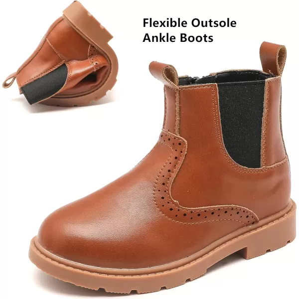 imageDADAWEN Boys Girls Waterproof Outdoor Side Zipper Comfort Chelsea Ankle Boots Combat Ankle Booties ToddlersLittle KidsBig KidsBrown Leather