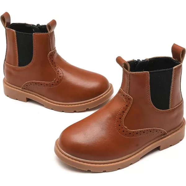 imageDADAWEN Boys Girls Waterproof Outdoor Side Zipper Comfort Chelsea Ankle Boots Combat Ankle Booties ToddlersLittle KidsBig KidsBrown Leather