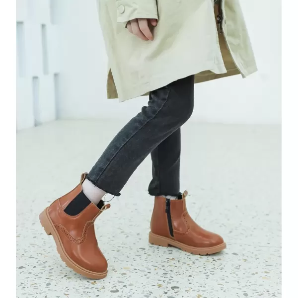 imageDADAWEN Boys Girls Waterproof Outdoor Side Zipper Comfort Chelsea Ankle Boots Combat Ankle Booties ToddlersLittle KidsBig KidsBrown Leather