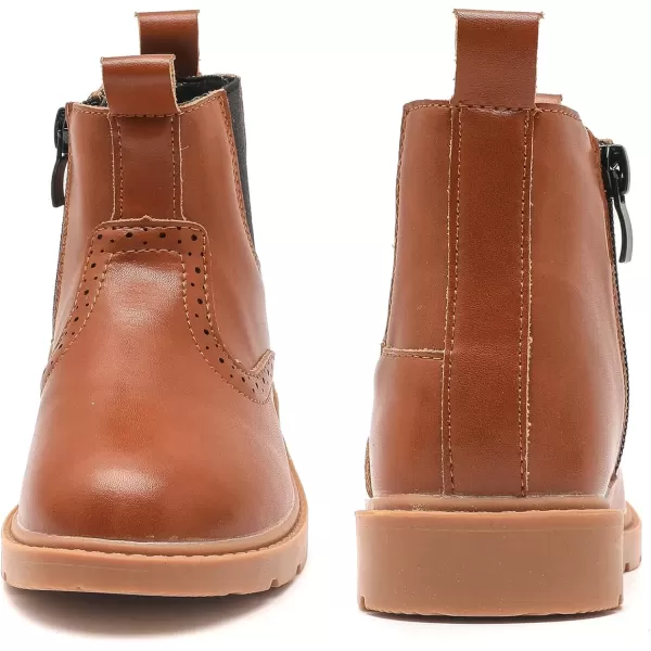 imageDADAWEN Boys Girls Waterproof Outdoor Side Zipper Comfort Chelsea Ankle Boots Combat Ankle Booties ToddlersLittle KidsBig KidsBrown Leather