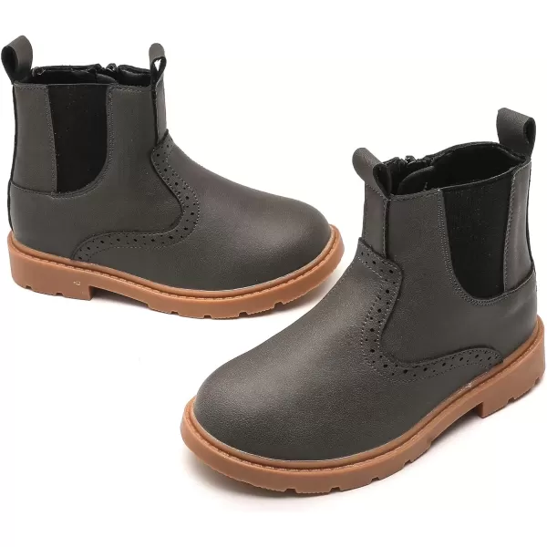 imageDADAWEN Boys Girls Waterproof Outdoor Side Zipper Comfort Chelsea Ankle Boots Combat Ankle Booties ToddlersLittle KidsBig KidsGrey Leather