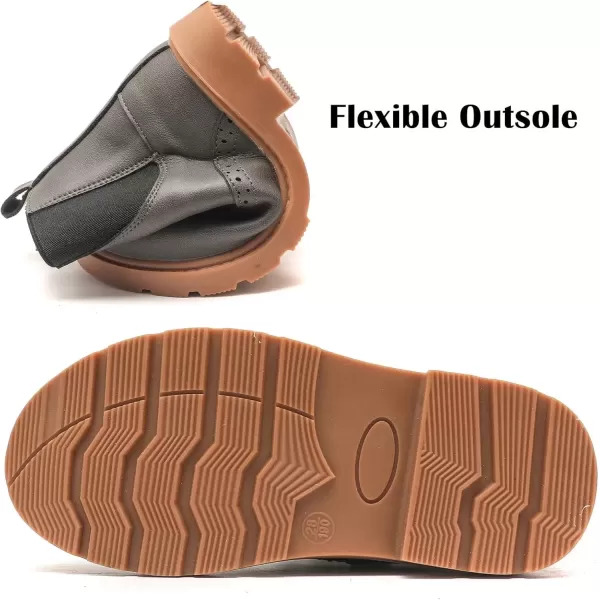 imageDADAWEN Boys Girls Waterproof Outdoor Side Zipper Comfort Chelsea Ankle Boots Combat Ankle Booties ToddlersLittle KidsBig KidsGrey Leather