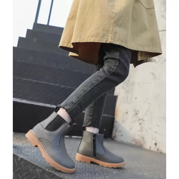 imageDADAWEN Boys Girls Waterproof Outdoor Side Zipper Comfort Chelsea Ankle Boots Combat Ankle Booties ToddlersLittle KidsBig KidsGrey Leather