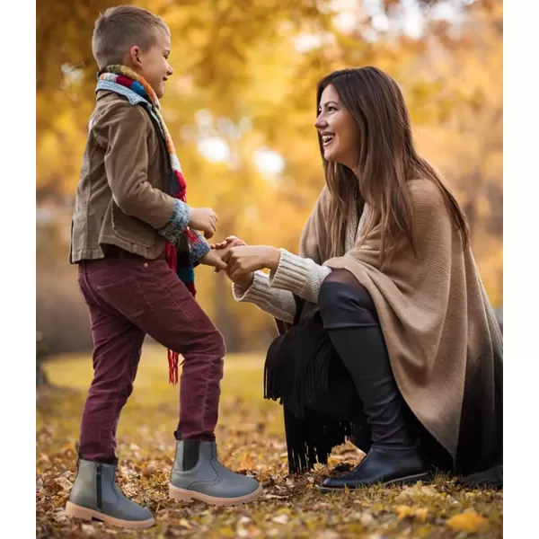imageDADAWEN Boys Girls Waterproof Outdoor Side Zipper Comfort Chelsea Ankle Boots Combat Ankle Booties ToddlersLittle KidsBig KidsGrey Leather