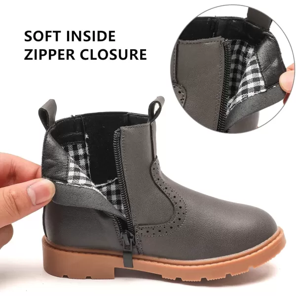 imageDADAWEN Boys Girls Waterproof Outdoor Side Zipper Comfort Chelsea Ankle Boots Combat Ankle Booties ToddlersLittle KidsBig KidsGrey Leather