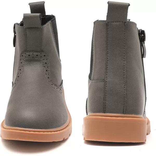 imageDADAWEN Boys Girls Waterproof Outdoor Side Zipper Comfort Chelsea Ankle Boots Combat Ankle Booties ToddlersLittle KidsBig KidsGrey Leather