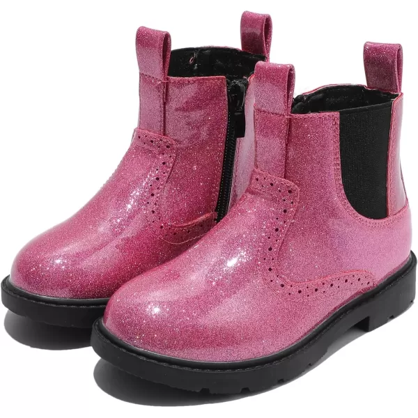 imageDADAWEN Boys Girls Waterproof Outdoor Side Zipper Comfort Chelsea Ankle Boots Combat Ankle Booties ToddlersLittle KidsBig KidsPink Glitter