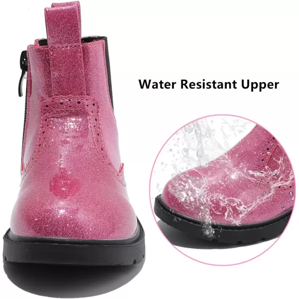 imageDADAWEN Boys Girls Waterproof Outdoor Side Zipper Comfort Chelsea Ankle Boots Combat Ankle Booties ToddlersLittle KidsBig KidsPink Glitter