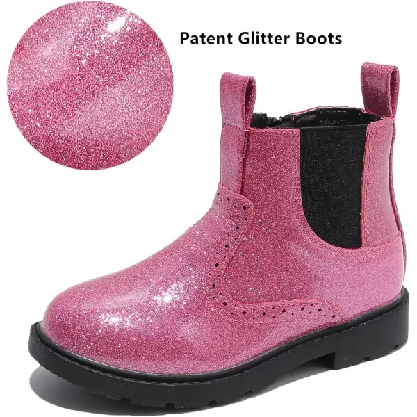 imageDADAWEN Boys Girls Waterproof Outdoor Side Zipper Comfort Chelsea Ankle Boots Combat Ankle Booties ToddlersLittle KidsBig KidsPink Glitter