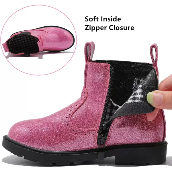 imageDADAWEN Boys Girls Waterproof Outdoor Side Zipper Comfort Chelsea Ankle Boots Combat Ankle Booties ToddlersLittle KidsBig KidsPink Glitter