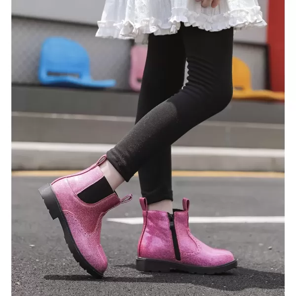 imageDADAWEN Boys Girls Waterproof Outdoor Side Zipper Comfort Chelsea Ankle Boots Combat Ankle Booties ToddlersLittle KidsBig KidsPink Glitter