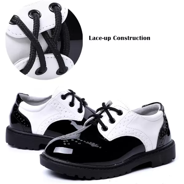 imageDADAWEN Childrens Boys Girls LaceUp School Uniform Shoes Comfort Oxford Dress Shoes ToddlerLittle KidBig KidBlack and White