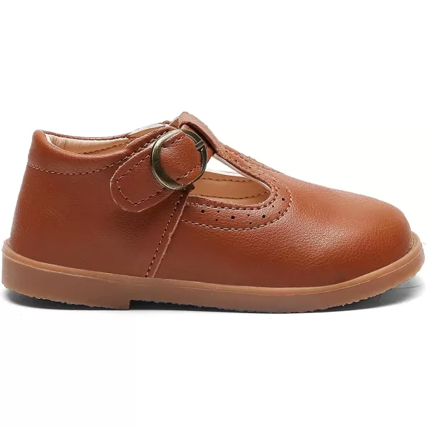 imageDADAWEN Girls Classic Mary Jane School Uniform Shoes Flat Dress Shoes01 Brown
