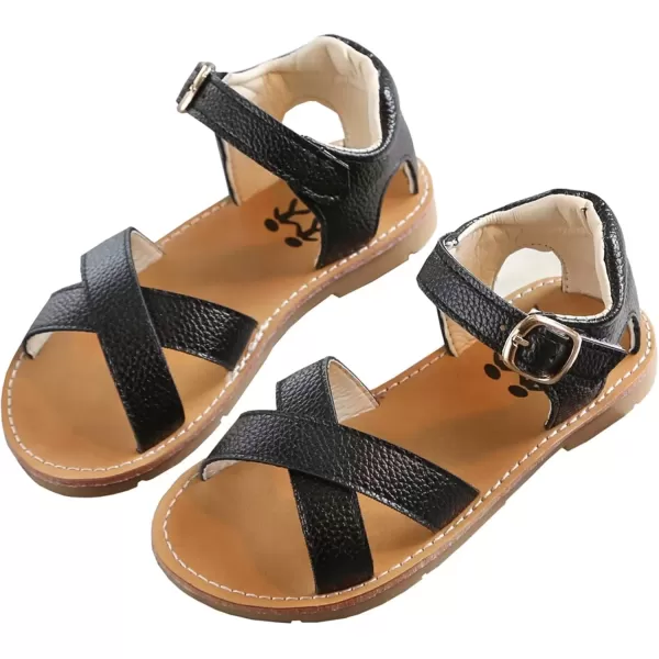 imageDADAWEN Girls Summer Water Sandals Strappy Comfort Soft Flat Sandal ToddlerLittle KidBlack