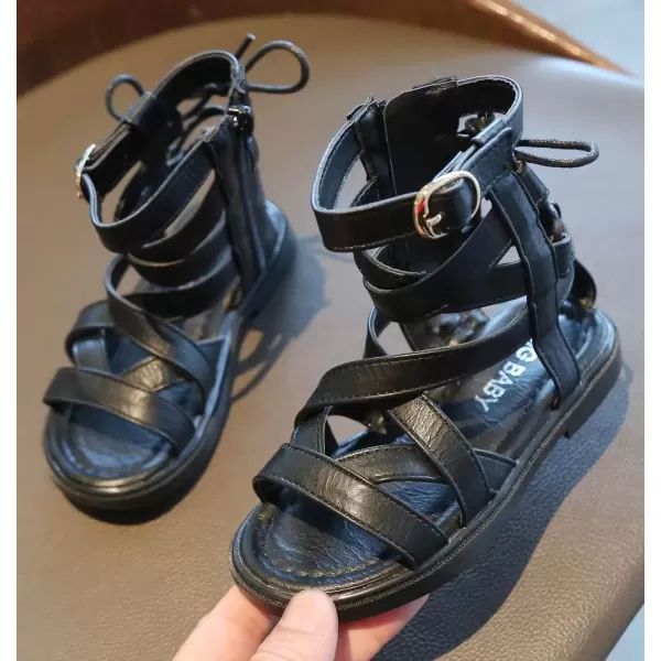 imageDADAWEN Toddler Girls Summer Side Zipper Open Toe Strappy Gladiator Sandals ToddlerLittle KidBlack