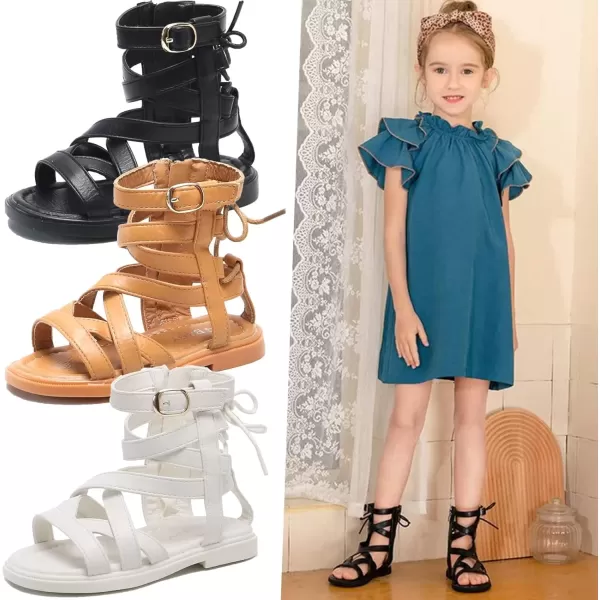 imageDADAWEN Toddler Girls Summer Side Zipper Open Toe Strappy Gladiator Sandals ToddlerLittle KidBlack