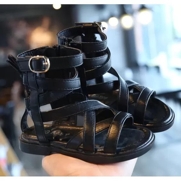 imageDADAWEN Toddler Girls Summer Side Zipper Open Toe Strappy Gladiator Sandals ToddlerLittle KidBlack
