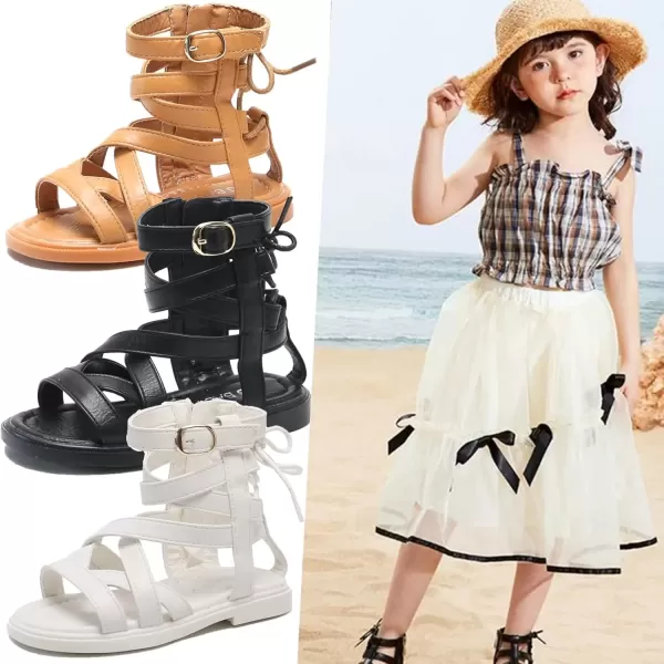 imageDADAWEN Toddler Girls Summer Side Zipper Open Toe Strappy Gladiator Sandals ToddlerLittle KidBrown