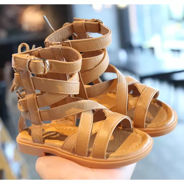 imageDADAWEN Toddler Girls Summer Side Zipper Open Toe Strappy Gladiator Sandals ToddlerLittle KidBrown