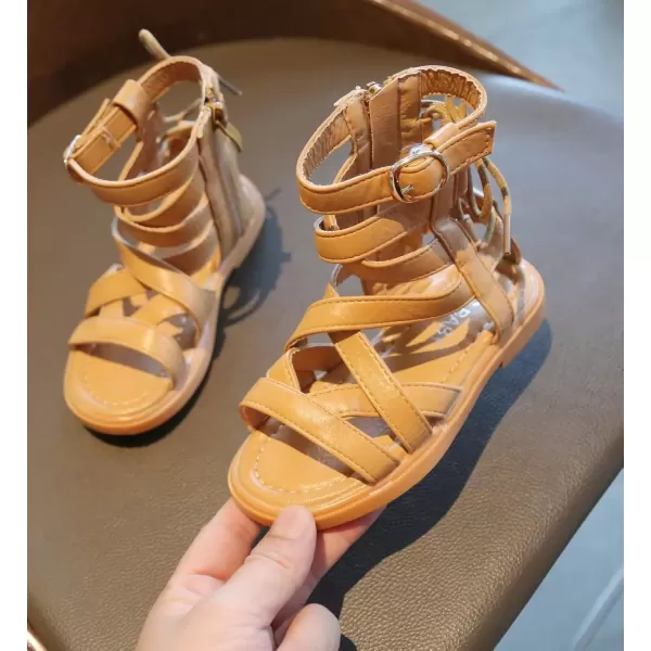 imageDADAWEN Toddler Girls Summer Side Zipper Open Toe Strappy Gladiator Sandals ToddlerLittle KidBrown