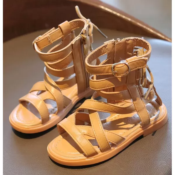imageDADAWEN Toddler Girls Summer Side Zipper Open Toe Strappy Gladiator Sandals ToddlerLittle KidBrown