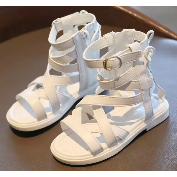 imageDADAWEN Toddler Girls Summer Side Zipper Open Toe Strappy Gladiator Sandals ToddlerLittle KidWhite