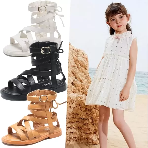 imageDADAWEN Toddler Girls Summer Side Zipper Open Toe Strappy Gladiator Sandals ToddlerLittle KidWhite