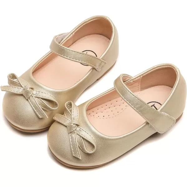 imageDADAWEN Toddler Little Girl Flower Girl Dress Shoes Cute Bow Girls Mary Jane Ballet Flats Party School Wedding ShoesGold